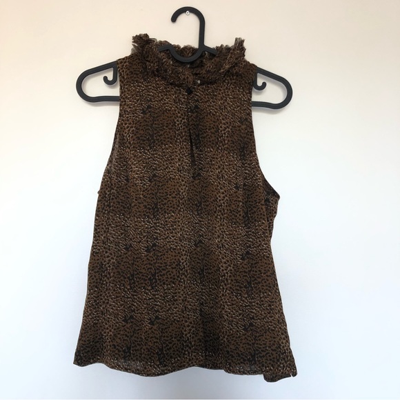 Chetta B Silk Leopard Print Ruffle Sleeveless Top - Picture 7 of 8